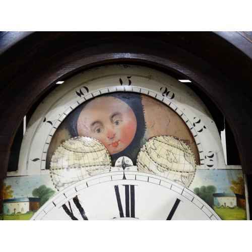 401 - An Antique Oak & Mahogany Encased Long Case Clock With Arched Painted Dial & Eight Day Movement, Sig... 