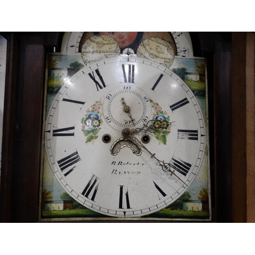 401 - An Antique Oak & Mahogany Encased Long Case Clock With Arched Painted Dial & Eight Day Movement, Sig... 