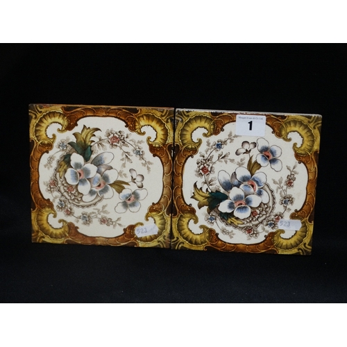 1 - A Pair Of Floral Decorated Glazed Pottery Tiles, 6