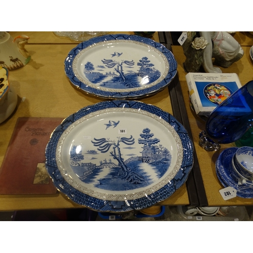 101 - Three Large Wilton Ware Old Chinese Willow Pattern Meat Plates, 19