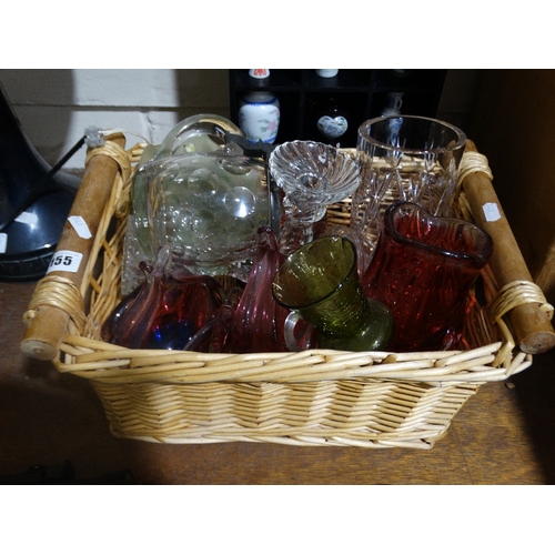 155 - A Wicker Basket Of Mixed Glass