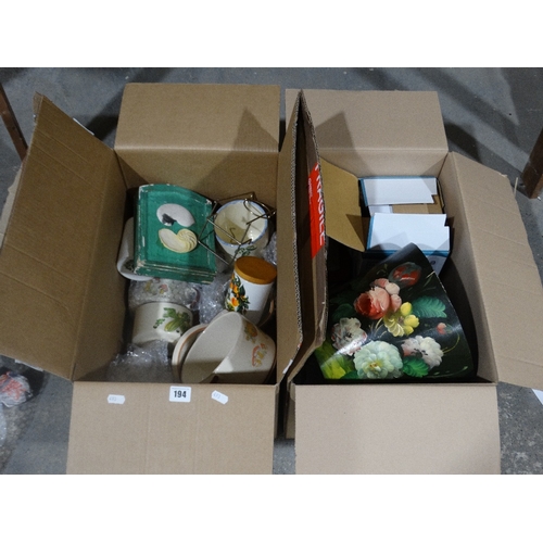 194 - Two Boxes Of Mixed Pottery Etc