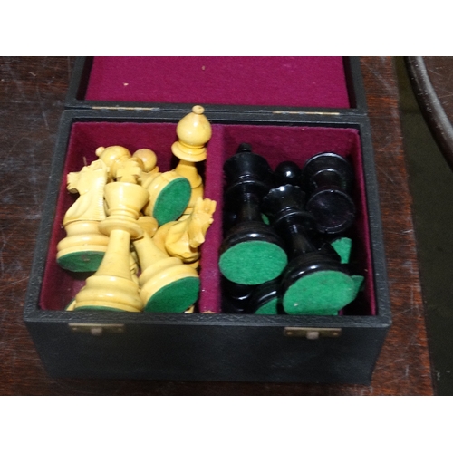 218 - A Mid Century Wooden Chess Set (1 Pawn Broken)