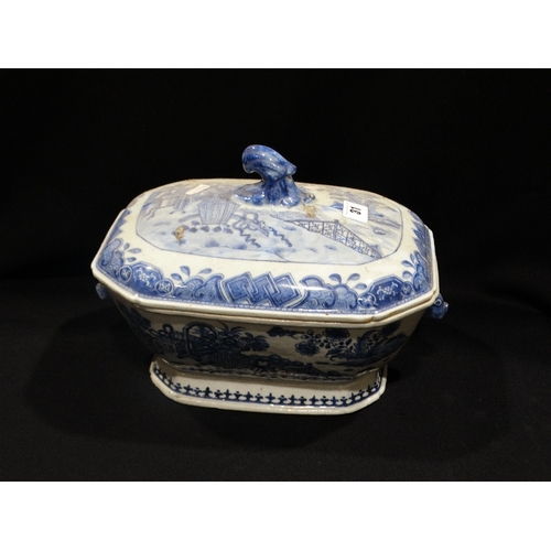 31 - A 20th Century Oriental Blue & White Decorated Lidded Tureen