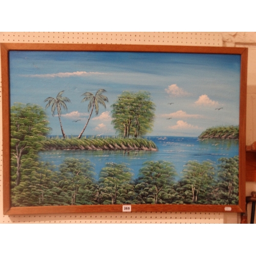 369 - A 20th Century Oil On Canvas Tropical Island Study