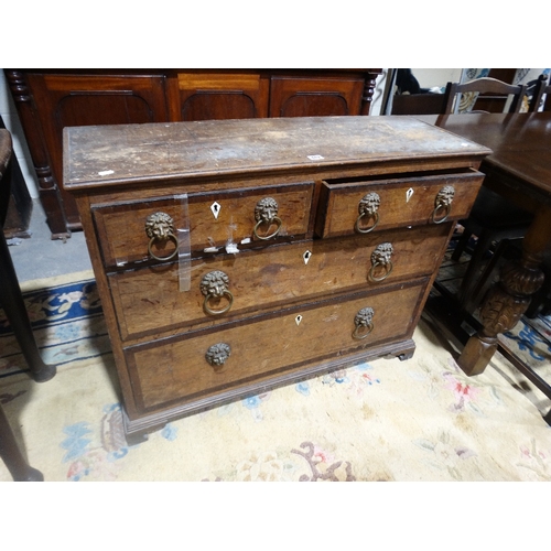 403 - An Antique Oak & Mahogany Crossbanded Chest Of Two Short & Two Long Drawers