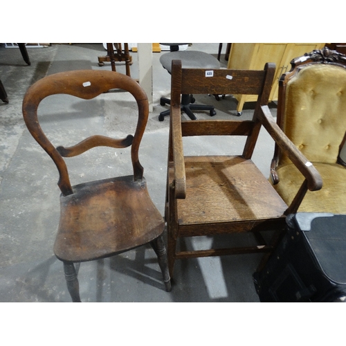 435 - An Antique Oak Farmhouse Elbow Chair, Together With A Further Chair