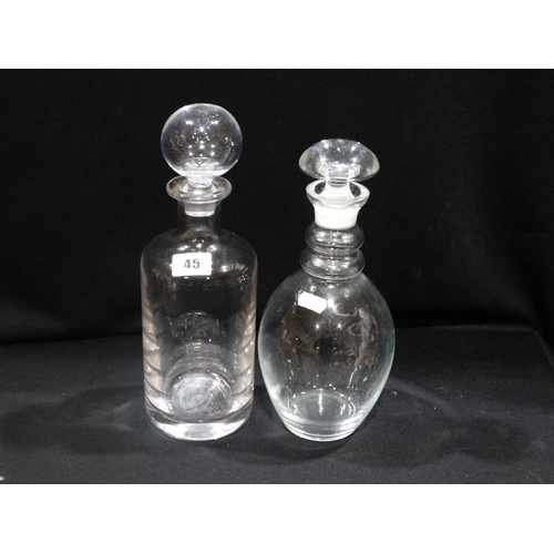 45 - Two Circular Based Glass Decanters