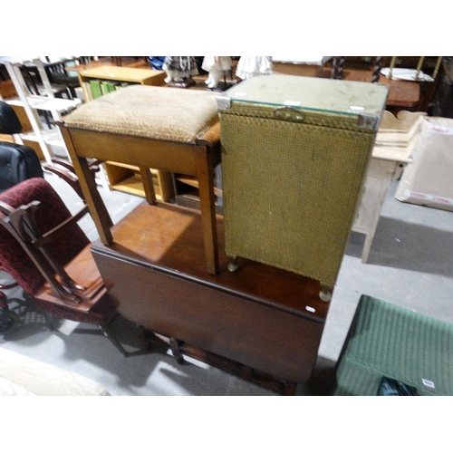 454 - A Loom Linen Box, Piano Stool & Drop Leaf Table