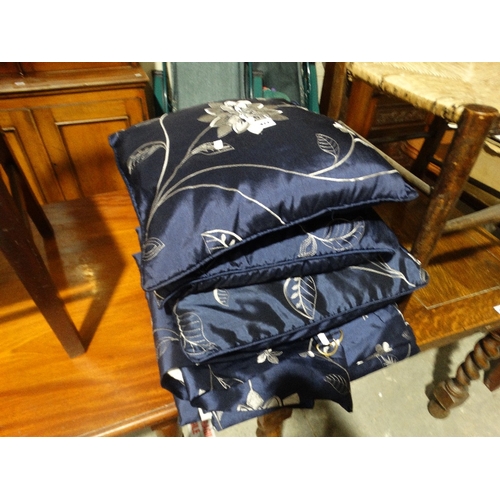 471 - A Set Of Blue Ground Curtains With Matching Cushions