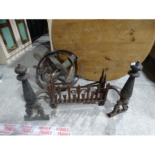 483 - An Antique Fire Basket, Together With A Pair Of Barrow Wheels