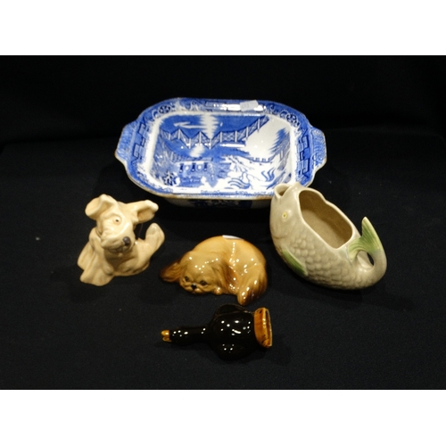 49 - A Sylvac Pottery Terrier, Together With A Shorter & Sons Fish Jug Etc