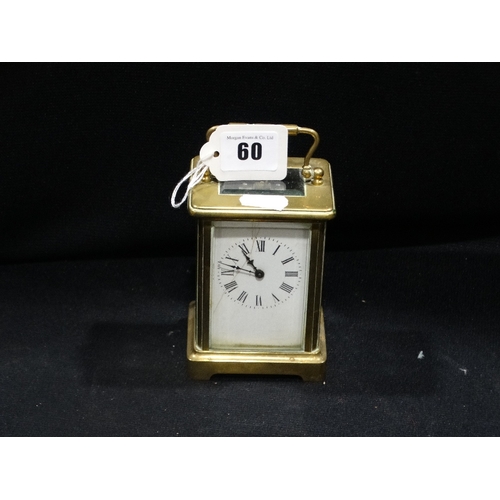 60 - A Brass Encased Carriage Clock With White Enamel Dial (Af)