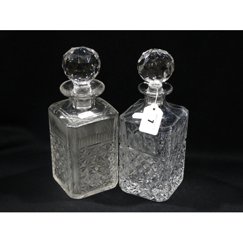 7 - Two Square Based Cut Glass Whiskey Decanters