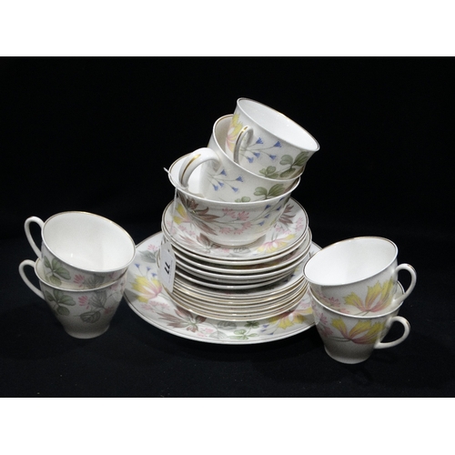 77 - A Twenty Piece (1 Cup Missing) Shelley China Columbine Pattern Tea Set