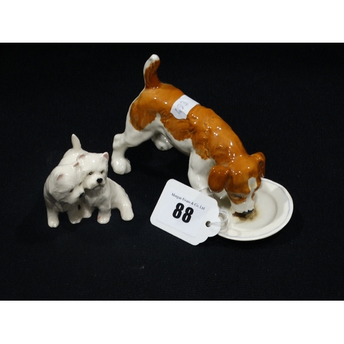 88 - A Beswick Puppy & Saucer Model, Together With A Pair Of Terriers