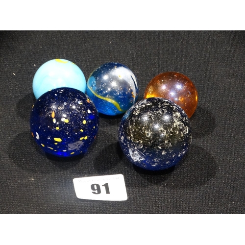 91 - Five Vintage Large Size Glass Marbles