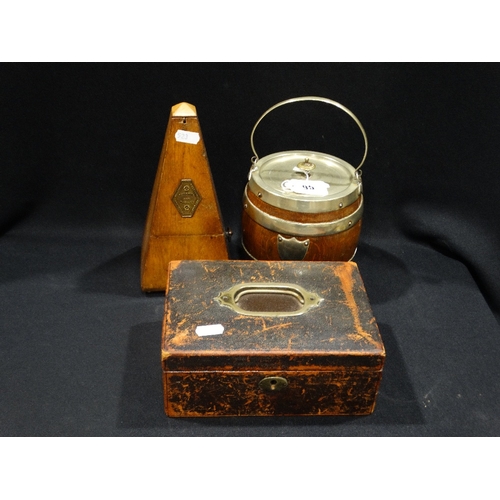 95 - An Early 20th Century Metronome, Together With An Oak Biscuit Barrel Etc