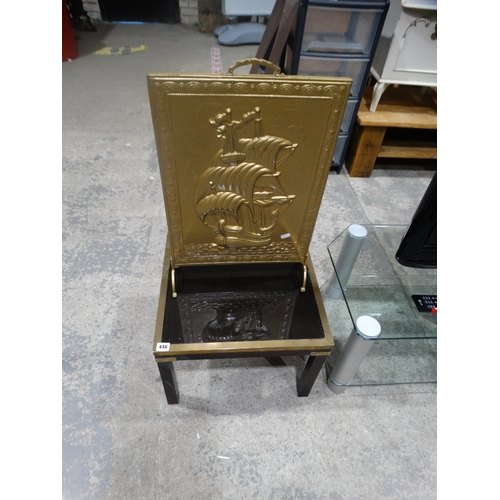 446 - A Brass Banded Coffee Table, Together With A Fire Screen