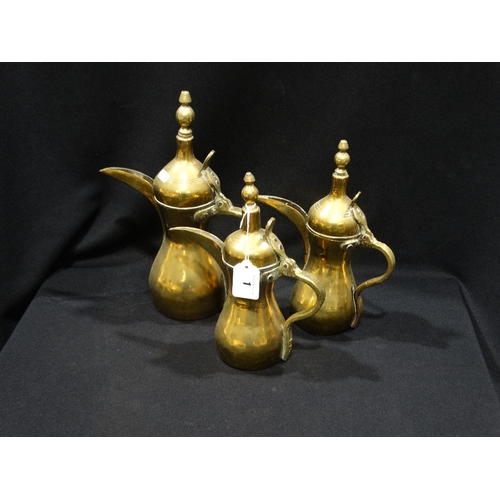 1 - Three Vintage Middle Eastern Brass Coffee Pots