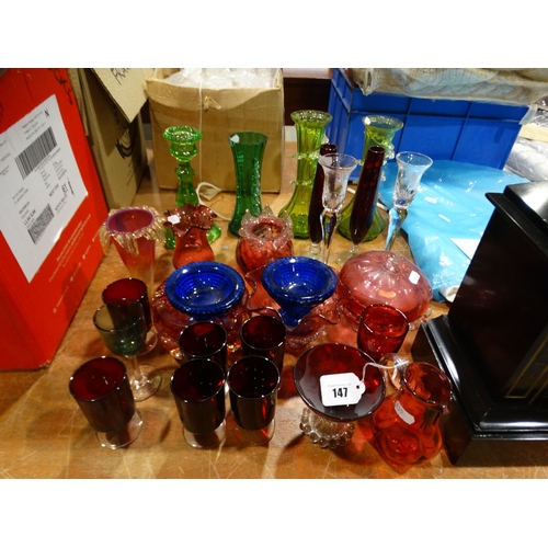 147 - A Quantity Of Cranberry & Other Coloured Glass