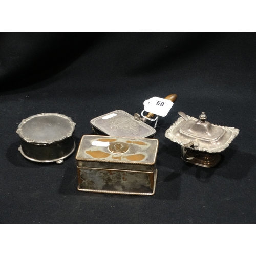 60 - A Plated Jewel Box With Inset Coin To The Lod, Together With A Plated Mustard Pot Etc (4)