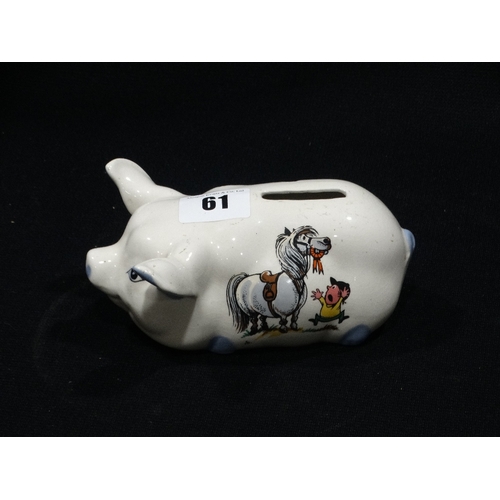 61 - A Szeiler Pottery Piggy Bank With Thelwell Transfer Panels