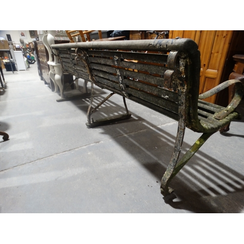 536 - A Wrought Iron Frame & Wooden Seated Steamer Bench, 96