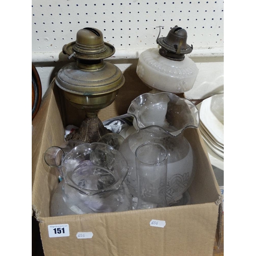 151 - Two Antiques Oil Lamps And Shades