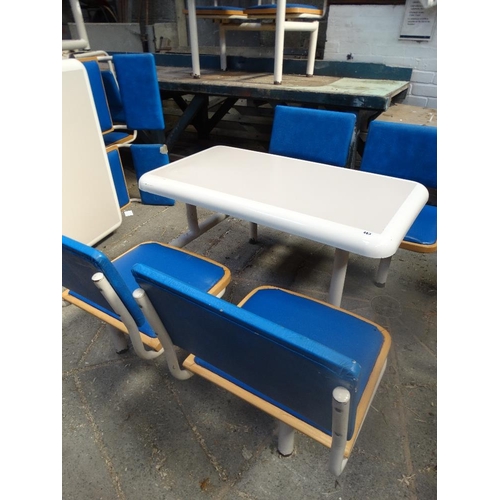 483 - A Retro Tubular Framed Canteen Dining Table and Four Fixed Chairs  (Subject To VAT On The Hammer Pri... 