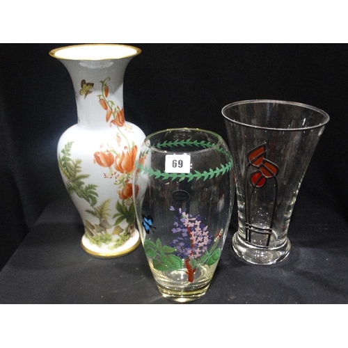 69 - A Portmeirion Glass Flower Vase And Two Others