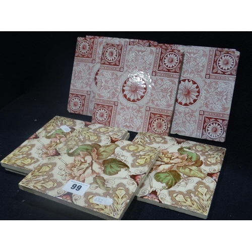 99 - Nine Pottery Floral Decorative Fire Place Tiles