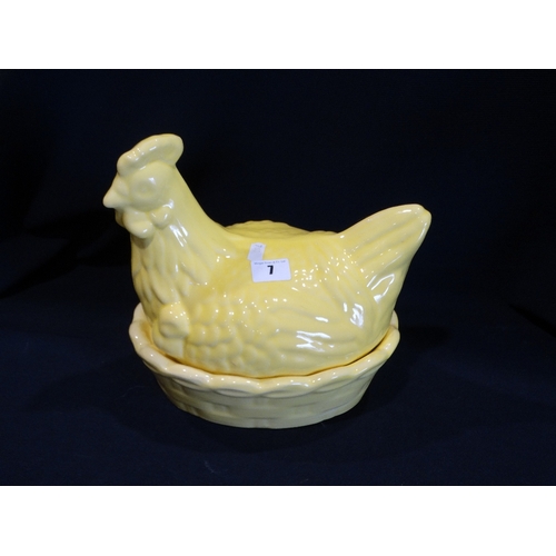 7 - A Yellow Glazed Pottery Hen On Nest