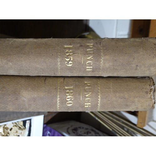 318 - Antiquarian Books, Seven Volumes Of Punch Magazine From 1854 To 1860 Inclusive