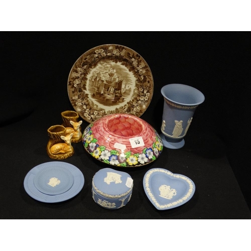 15 - A Maling Lustre Posy Bowl, Together With A Wedgwood Ferrara Pattern Plate Etc