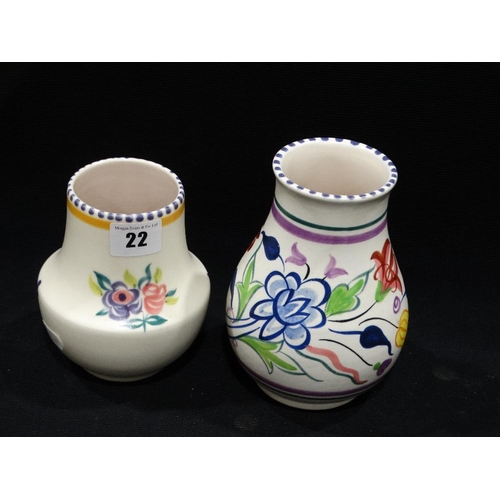 22 - Two Floral Decorated Poole Pottery Vases