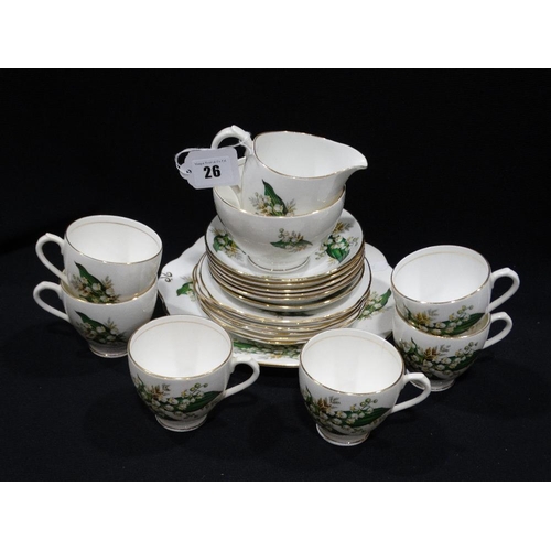 26 - A Twenty-One Piece Staffordshire China Snowdrop Decorated Tea Set