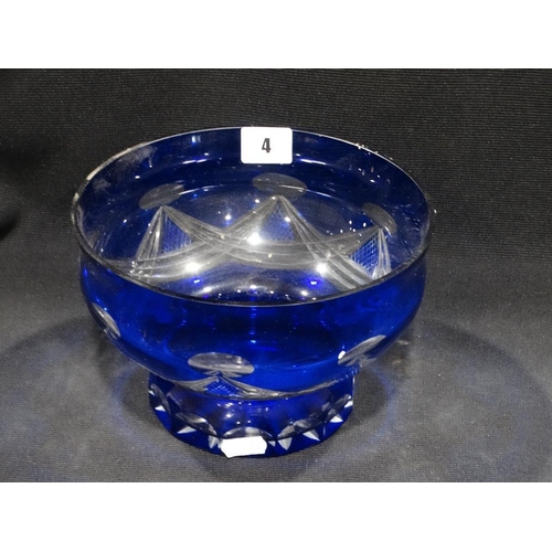 4 - A Blue Cased Glass Circular Fruit Bowl