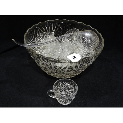 52 - A Mid Century Pressed Glass Punch Bowl & Cups Set