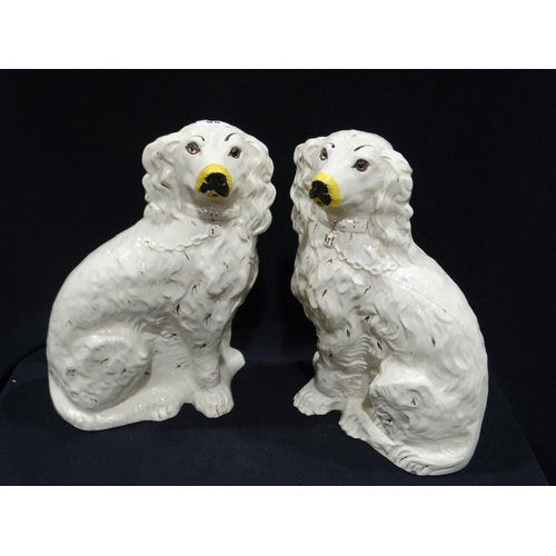 56 - A Pair Of 20th Century Staffordshire Pottery White Seated Dogs, 13