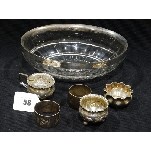 58 - A Glass Serving Dish With Plated Rim, Containing Further Plated Ware