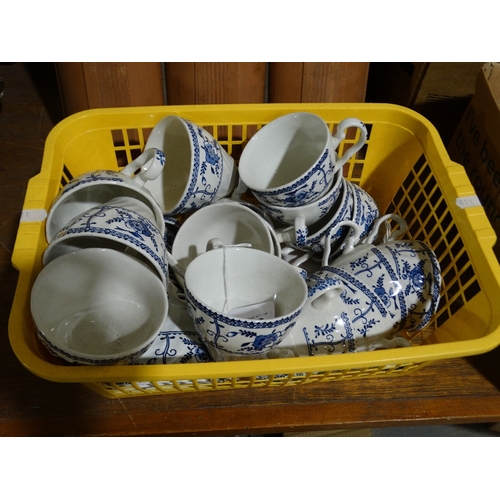 108 - A Basket Of Blue & White Teacups