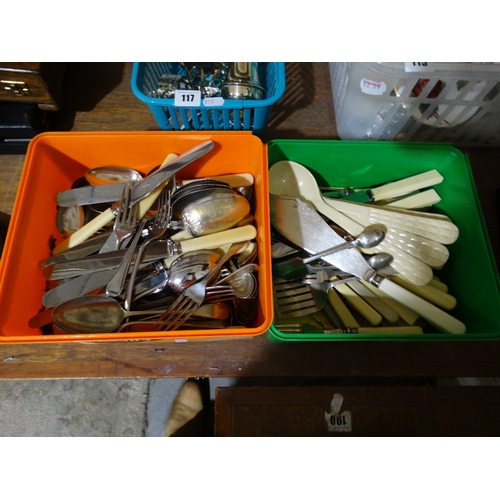 116 - Two Plastic Tubs Of Mixed Cutlery