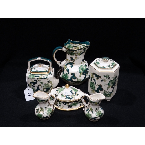 21 - A Qty Of Masons Ironstone Chartreuse Pattern Pottery Pieces (Six)