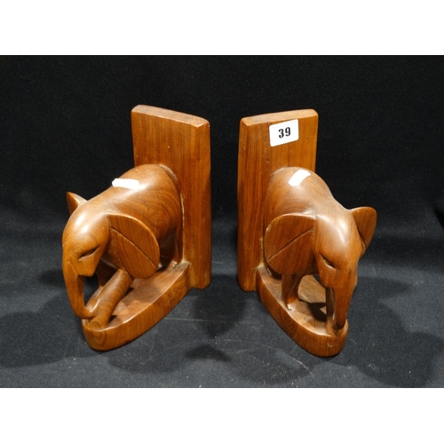 39 - A Pair Of Carved Hardwood Bookends In The Shape Of Elephants