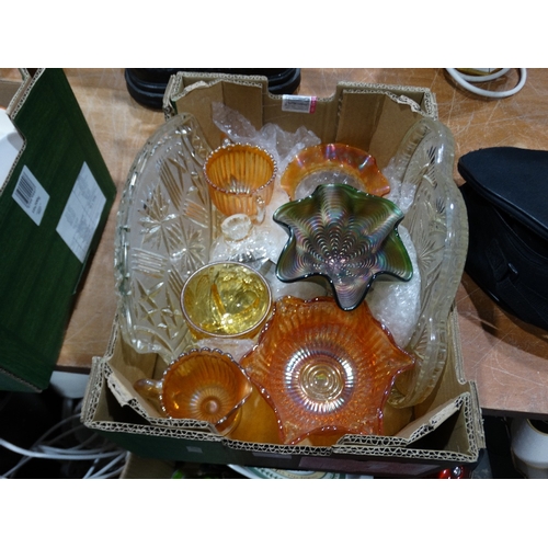 91 - A Box Of Mixed Carnival Glass Etc