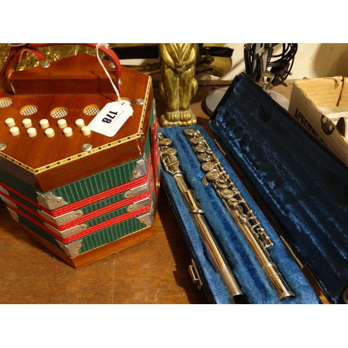 178 - A Boxed Flute Together With A Concertina