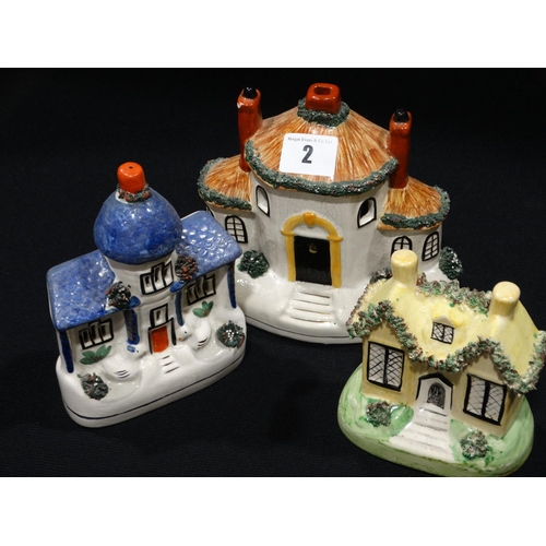 2 - Three Reproduction Staffordshire Pottery Cottages