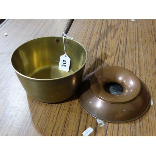 213 - An Antique Brass Saucepan Together With A Copper Spittoon