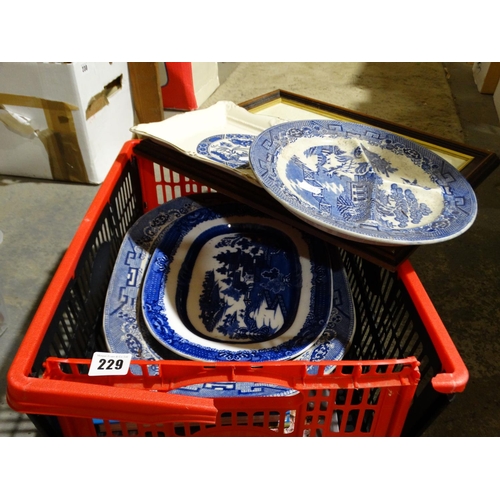 229 - A Box Of Blue And White Pottery Etc